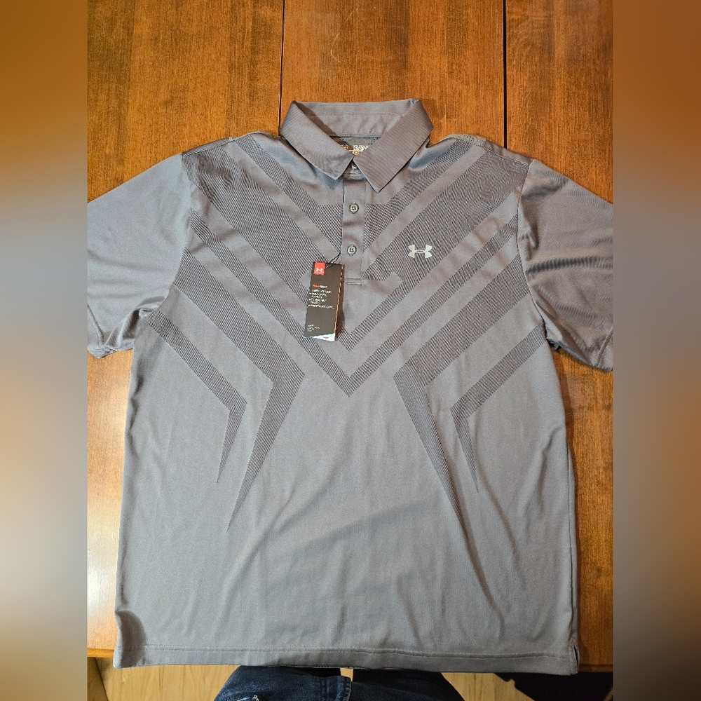 Under Armour Geometric Grey Men's Polo; Loose Fitted 2XL/2TG/2EG